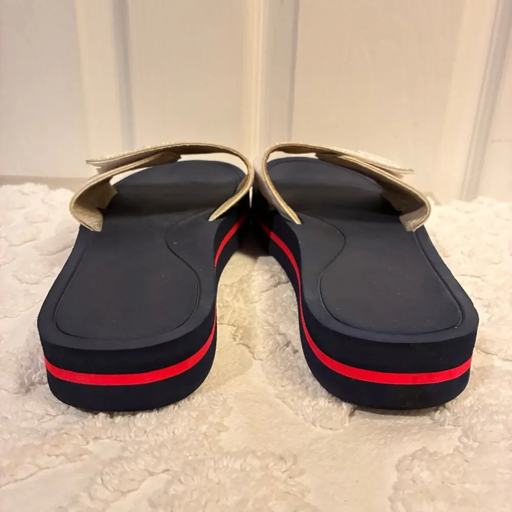 RUNWAY MICHAEL KORS WHITE BLUE RED LOGO SLIP ON SANDAL SLIDE Womens Size 10